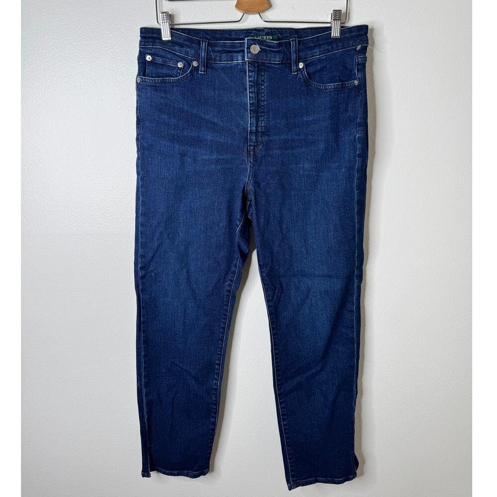 Lauren Ralph Lauren Sz 14 Regal Straight Ankle Jean High Rise Dark Blue Stretch